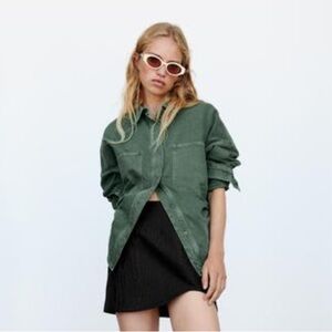 Zara Pocket Denim Overshirt in Intense Green